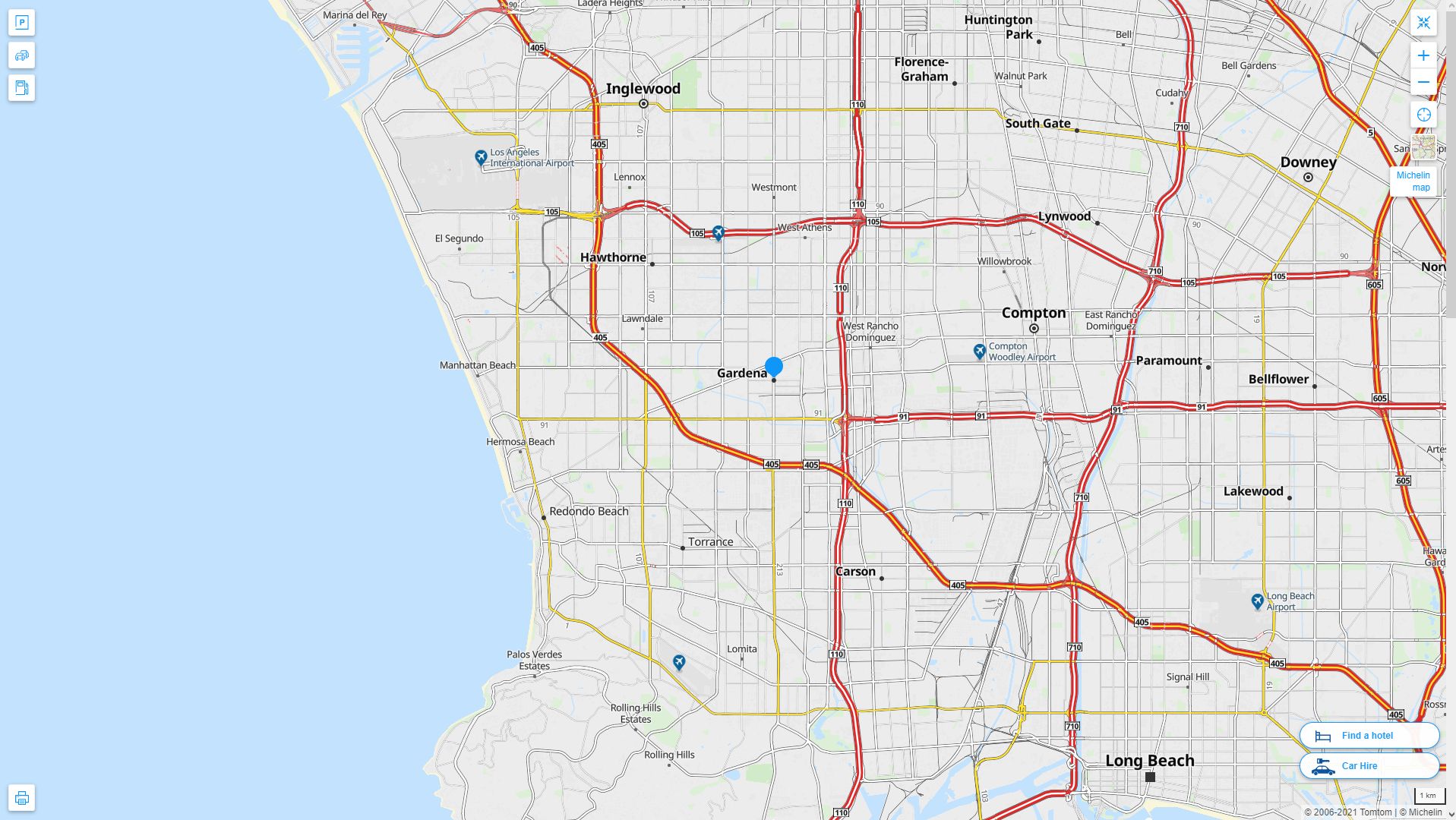 Gardena California Highway and Road Map